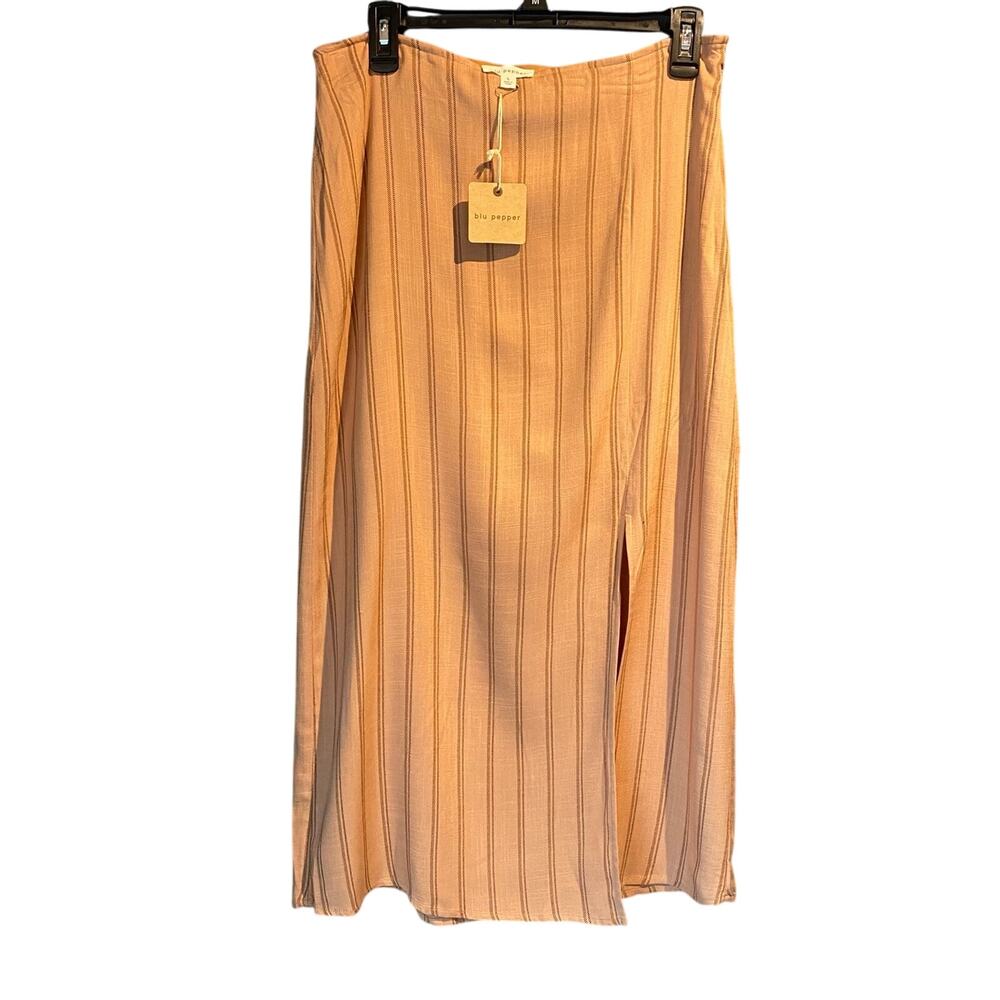 NWT Blu Pepper Size Large 32" Fall Camel Vertical Stripe long skirt Modest